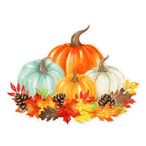 Four Watercolor Pumpkins and Leaves Mixed Colors