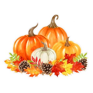 Four Orange and White Watercolor Pumpkins and Leaves