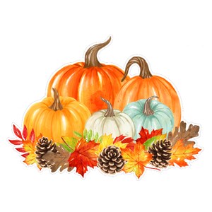 Five Colorful Watercolor Pumpkins with Leaves